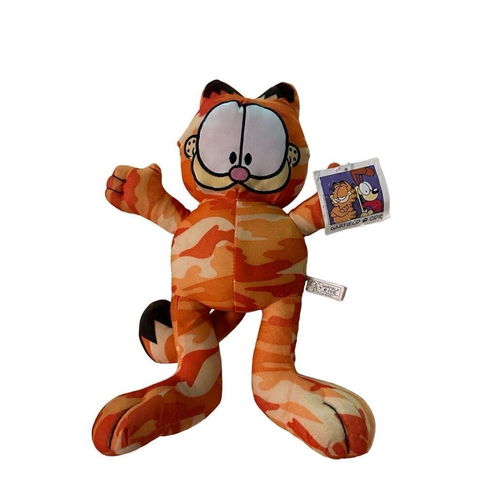 Vintage Y2K Garfield Push with Tags Camouflage Look 13” Retro